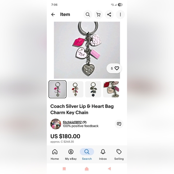 Coach Red and Silver Heart Keychain - Picture 11 of 11